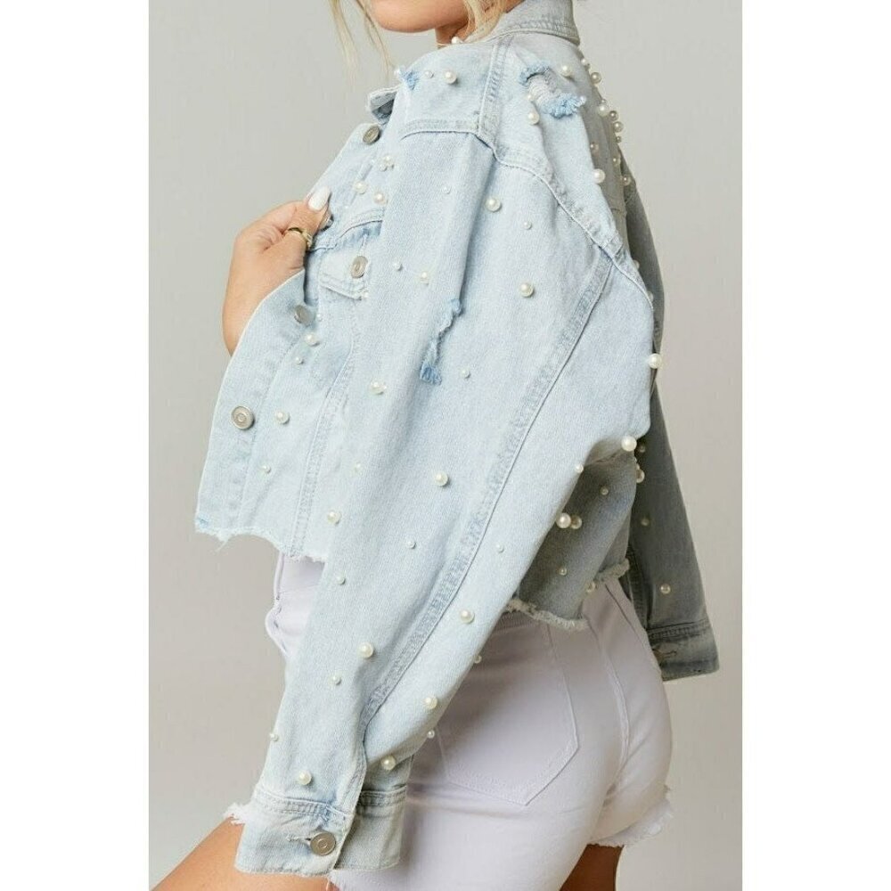 One in a Million Denim and Pearls Jacket - Picture 9 of 10